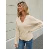 imageLILLUSORY Womens V Neck Sweater Long Sleeve Shirts Fall Fashion Clothes 2025 Knit Trendy Slim Fitted TopsApricot
