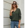 imageLILLUSORY Womens V Neck Sweater Long Sleeve Shirts Fall Fashion Clothes 2025 Knit Trendy Slim Fitted TopsArmy Green