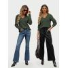 imageLILLUSORY Womens V Neck Sweater Long Sleeve Shirts Fall Fashion Clothes 2025 Knit Trendy Slim Fitted TopsArmy Green