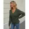 imageLILLUSORY Womens V Neck Sweater Long Sleeve Shirts Fall Fashion Clothes 2025 Knit Trendy Slim Fitted TopsArmy Green
