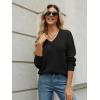 imageLILLUSORY Womens V Neck Sweater Long Sleeve Shirts Fall Fashion Clothes 2025 Knit Trendy Slim Fitted TopsBlack