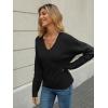 imageLILLUSORY Womens V Neck Sweater Long Sleeve Shirts Fall Fashion Clothes 2025 Knit Trendy Slim Fitted TopsBlack