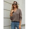 imageLILLUSORY Womens V Neck Sweater Long Sleeve Shirts Fall Fashion Clothes 2025 Knit Trendy Slim Fitted TopsNutmeg
