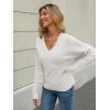 imageLILLUSORY Womens V Neck Sweater Long Sleeve Shirts Fall Fashion Clothes 2025 Knit Trendy Slim Fitted TopsWhite