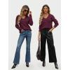 imageLILLUSORY Womens V Neck Sweater Long Sleeve Shirts Fall Fashion Clothes 2025 Knit Trendy Slim Fitted TopsWine Red
