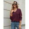 imageLILLUSORY Womens V Neck Sweater Long Sleeve Shirts Fall Fashion Clothes 2025 Knit Trendy Slim Fitted TopsWine Red