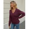 imageLILLUSORY Womens V Neck Sweater Long Sleeve Shirts Fall Fashion Clothes 2025 Knit Trendy Slim Fitted TopsWine Red