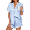 imageLILLUSORY Graphic Satin Pajamas for Women Set 2 Piece Ruffle Pjs Matching Lounge Party Button Down Sleepwear Silk NightwearStripedblue