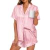 imageLILLUSORY Graphic Satin Pajamas for Women Set 2 Piece Ruffle Pjs Matching Lounge Party Button Down Sleepwear Silk NightwearStripedpink