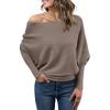 imageLILLUSORY Women One Shoulder Sweater Fall Fashion Long Batwing Sleeve Knit Pullover Cute Tops Trendy OutfitsCamel