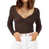 imageLILLUSORY Womens 2025 Twist Knot Fall Clothes Fashion Outfits Top Ribbed Long SleeveCoffee