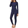 imageLILLUSORY Womens Long Johns Thermal Underwear Fleece Lined Leggings Warm Pajama Pants Set Shirts Winter Clothes 2025Navy