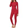 imageLILLUSORY Womens Long Johns Thermal Underwear Fleece Lined Leggings Warm Pajama Pants Set Shirts Winter Clothes 2025Red