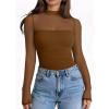 imageLILLUSORY Womens Long Sleeve Mesh Tops Mock Neck See Through Lace Shirts Sheer Going Out Sexy 2025 Fall Fashion OutfitsBrown