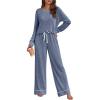imageLILLUSORY Womens Pajamas Sets Long Sleeve Pjs Two Pieces Lounge Sleep Wear Matching Set With PocketsNavy