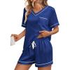 imageLILLUSORY Womens Silk Satin Pajama Set 2025 Short Sleeve Pjs Loungewear 2 Piece Sleepwear Matching Lounge OutfitNavy Blue
