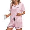 imageLILLUSORY Womens Silk Satin Pajama Set 2025 Short Sleeve Pjs Loungewear 2 Piece Sleepwear Matching Lounge OutfitPink