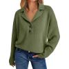 imageLILLUSORY Womens V Neck Pullover Sweaters Casual Cable Knit Chunky Warm Cute Tops with Collar PoloGrass Green