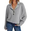 imageLILLUSORY Womens V Neck Pullover Sweaters Casual Cable Knit Chunky Warm Cute Tops with Collar PoloLight Grey