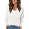 imageLILLUSORY Womens V Neck Sweater Long Sleeve Shirts Fall Fashion Clothes 2025 Knit Trendy Slim Fitted TopsWhite