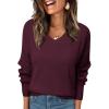 imageLILLUSORY Womens V Neck Sweater Long Sleeve Shirts Fall Fashion Clothes 2025 Knit Trendy Slim Fitted TopsWine Red