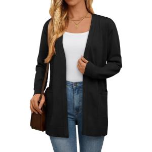 imageLILLUSORY Womens Long Cardigan Sweaters with Pockets Open Front Knit 2025Fall Fashion Outfits Winter ClothesBlack
