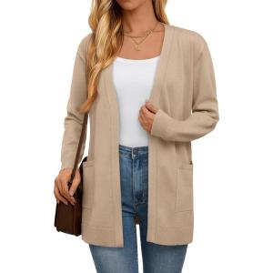 imageLILLUSORY Womens Long Cardigan Sweaters with Pockets Open Front Knit 2025Fall Fashion Outfits Winter ClothesCamel