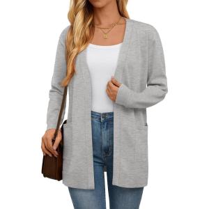 imageLILLUSORY Womens Long Cardigan Sweaters with Pockets Open Front Knit 2025Fall Fashion Outfits Winter ClothesGrey