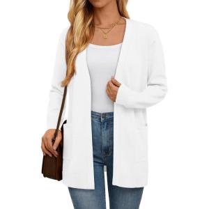 imageLILLUSORY Womens Long Cardigan Sweaters with Pockets Open Front Knit 2025Fall Fashion Outfits Winter ClothesWhite