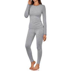 imageLILLUSORY Womens Long Johns Thermal Underwear Fleece Lined Leggings Warm Pajama Pants Set Shirts Winter Clothes 2025Grey Malange