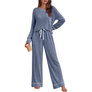 imageLILLUSORY Womens Pajamas Sets Long Sleeve Pjs Two Pieces Lounge Sleep Wear Matching Set With PocketsNavy