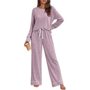 imageLILLUSORY Womens Pajamas Sets Long Sleeve Pjs Two Pieces Lounge Sleep Wear Matching Set With PocketsPink