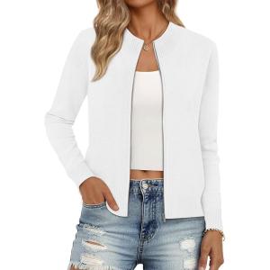 imageLILLUSORY Womens Zip Up Cardigan Sweaters Crew Neck Trendy Jackets Long Sleeve Outfits Fall Fashion 2025 Winter ClothingWhite
