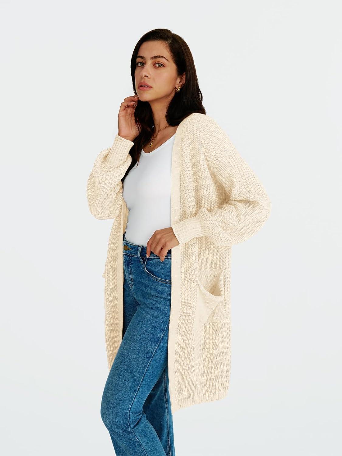 imageLILLUSORY Long Oversized Cardigans Sweaters for Women Open Front Knit Fall with Pockets 2025 Outfits FashionApricot