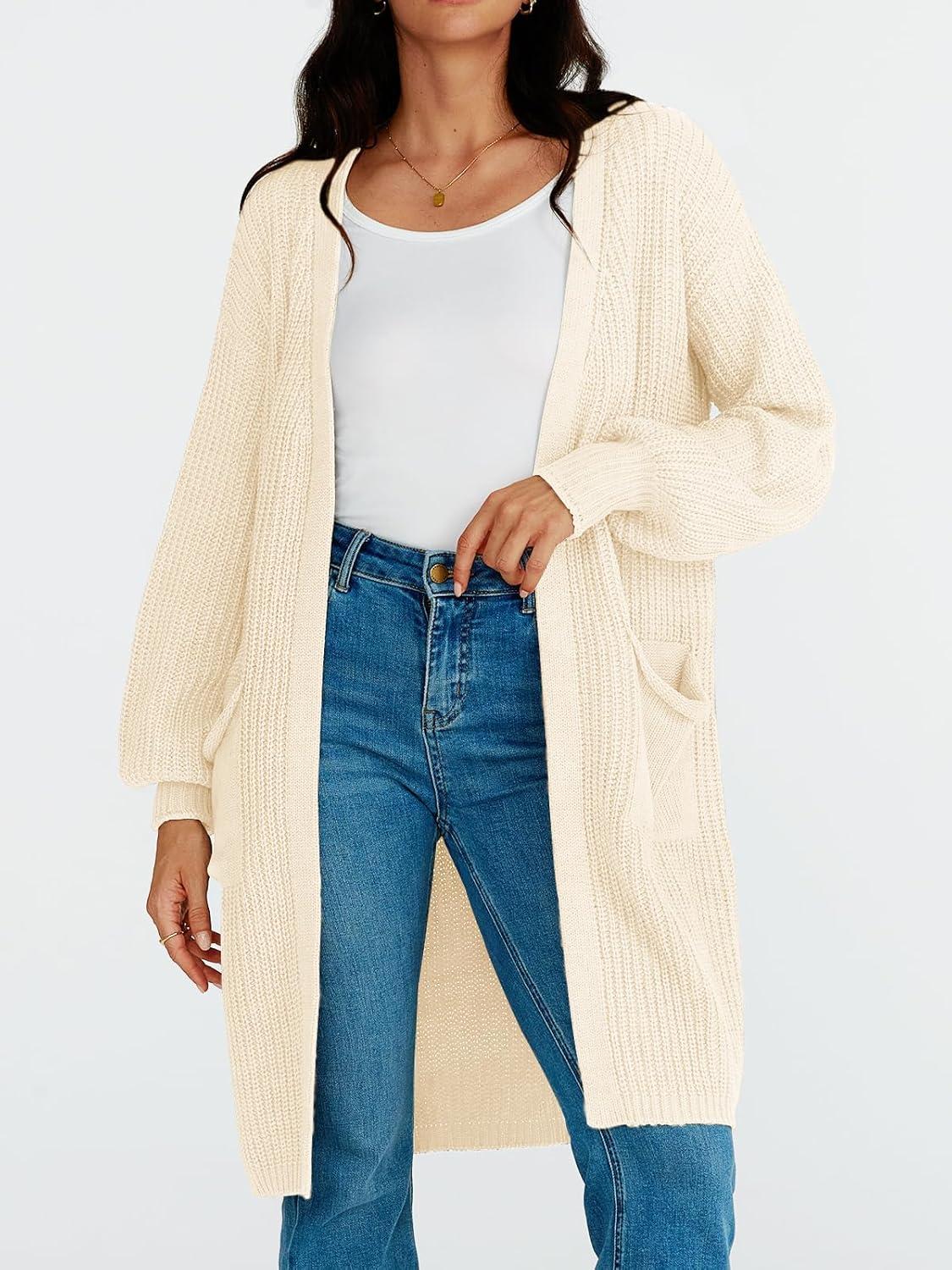 imageLILLUSORY Long Oversized Cardigans Sweaters for Women Open Front Knit Fall with Pockets 2025 Outfits FashionApricot
