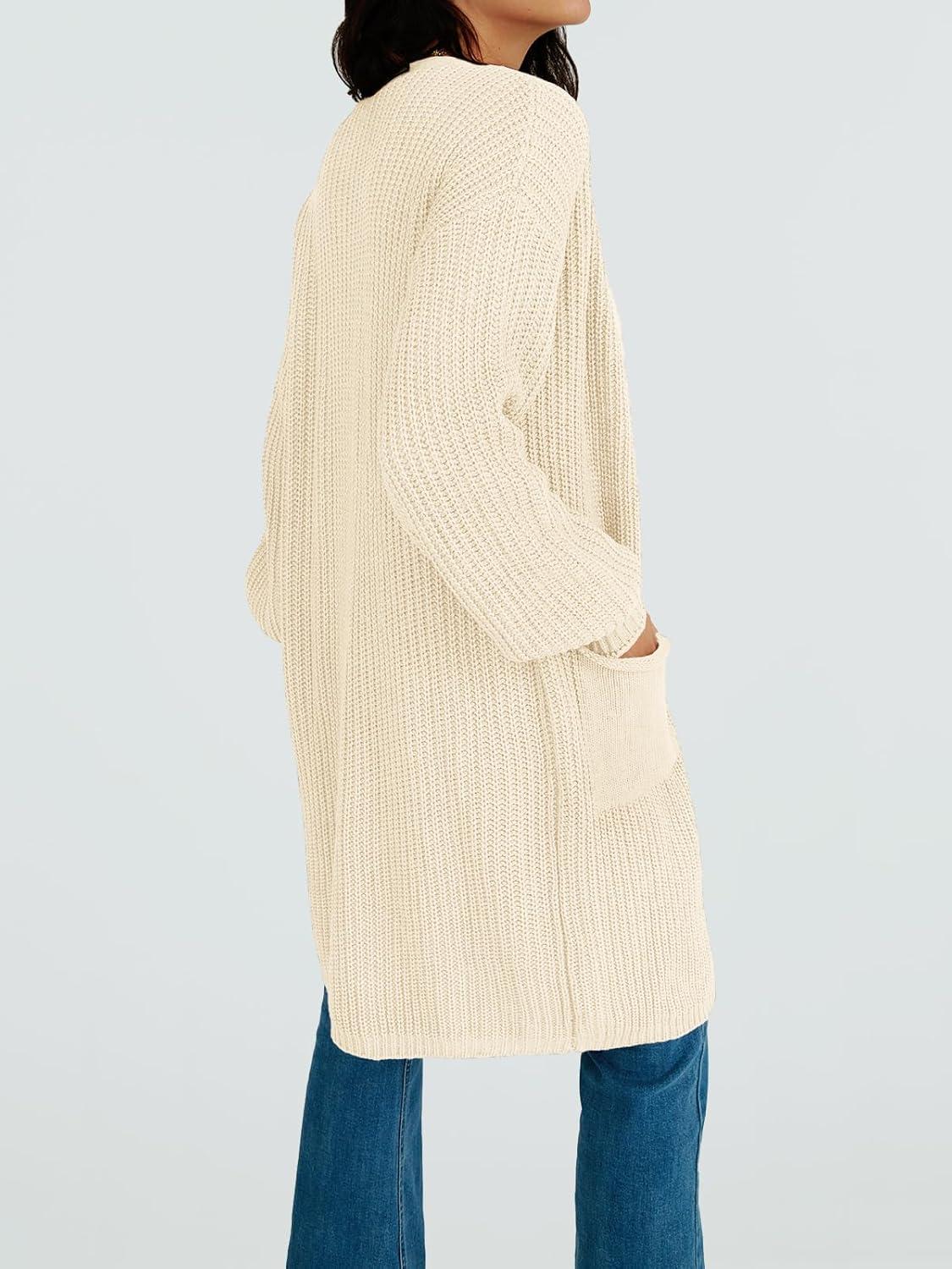 imageLILLUSORY Long Oversized Cardigans Sweaters for Women Open Front Knit Fall with Pockets 2025 Outfits FashionApricot