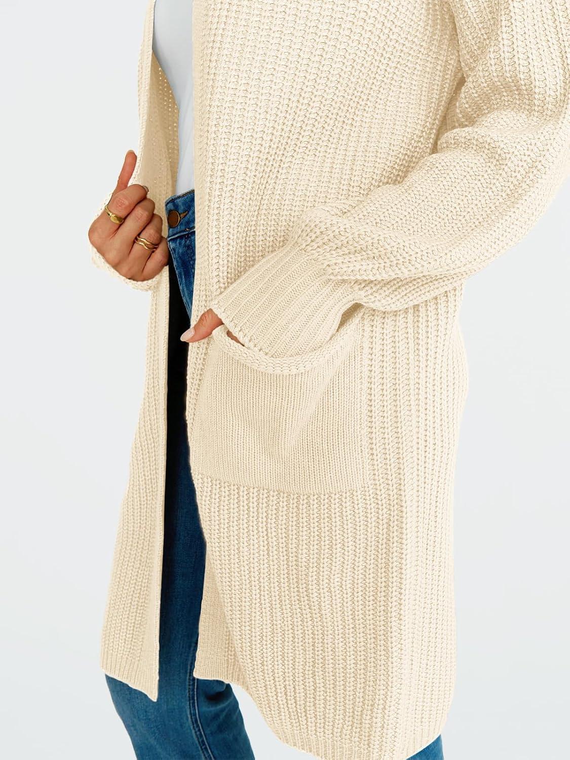 imageLILLUSORY Long Oversized Cardigans Sweaters for Women Open Front Knit Fall with Pockets 2025 Outfits FashionApricot