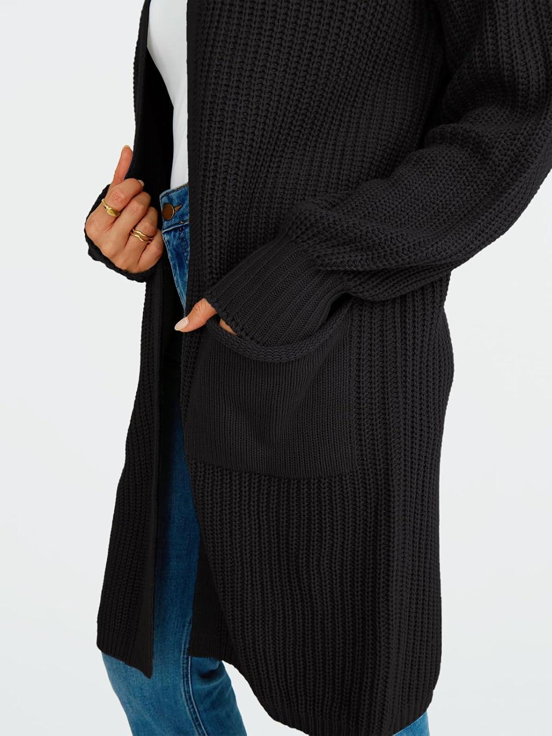 imageLILLUSORY Long Oversized Cardigans Sweaters for Women Open Front Knit Fall with Pockets 2025 Outfits FashionBlack
