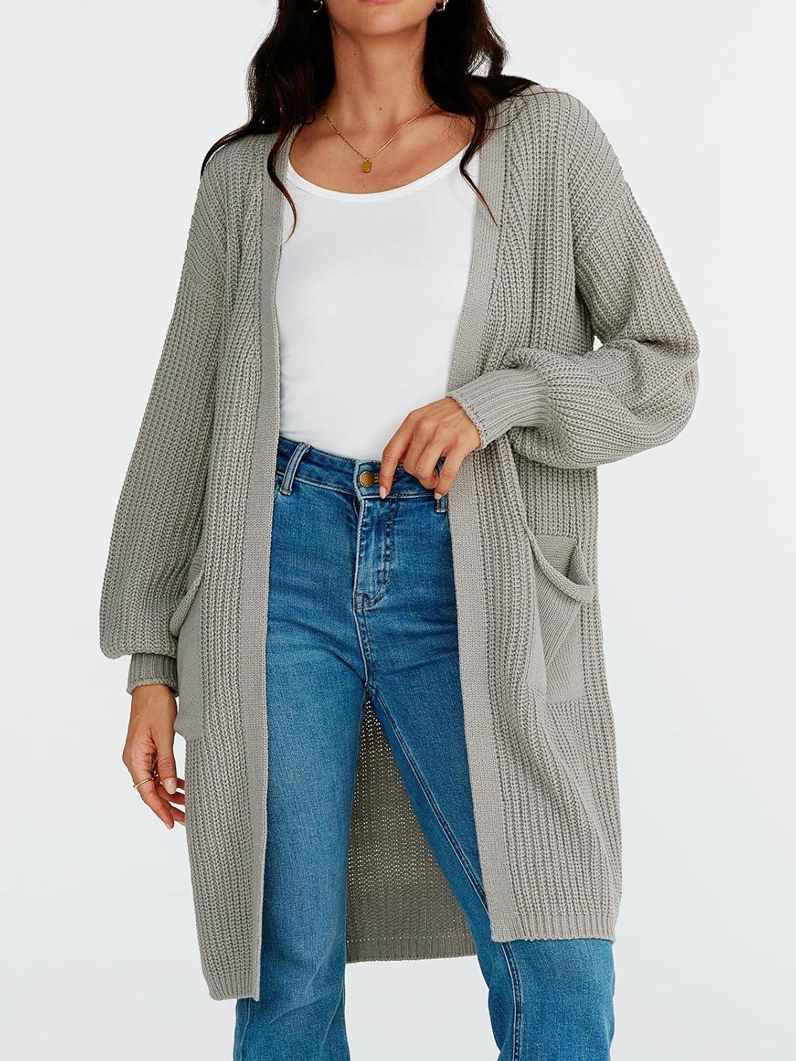 imageLILLUSORY Long Oversized Cardigans Sweaters for Women Open Front Knit Fall with Pockets 2025 Outfits FashionGrey