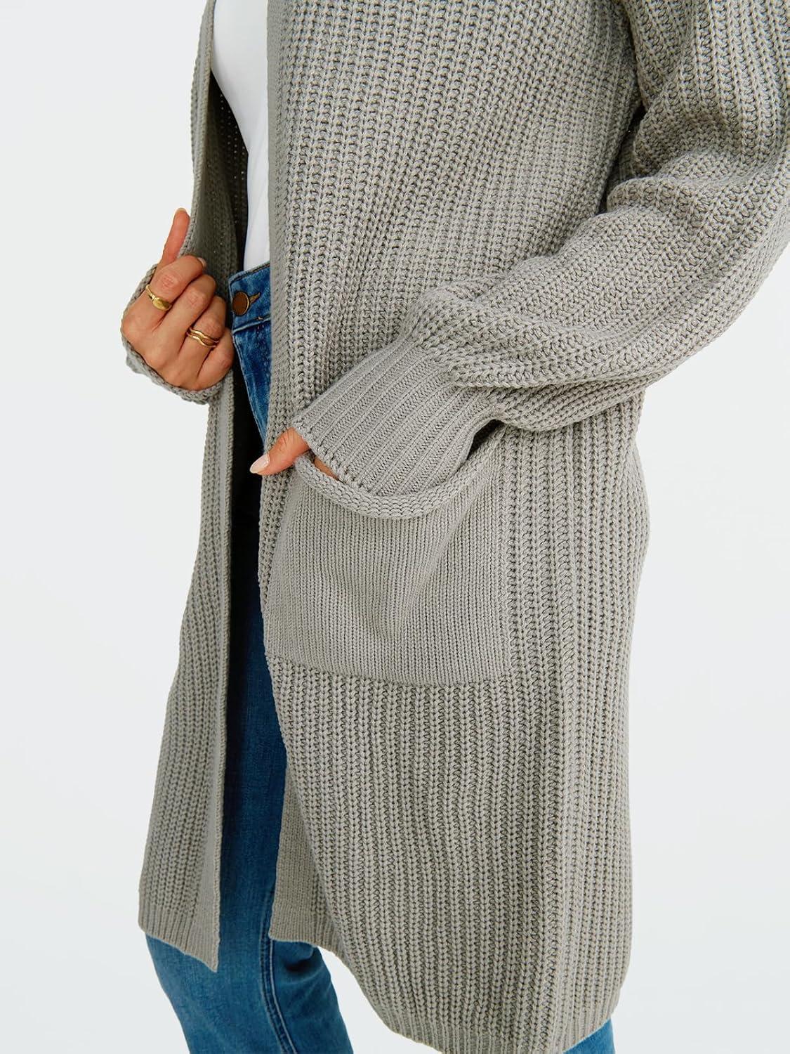 imageLILLUSORY Long Oversized Cardigans Sweaters for Women Open Front Knit Fall with Pockets 2025 Outfits FashionGrey