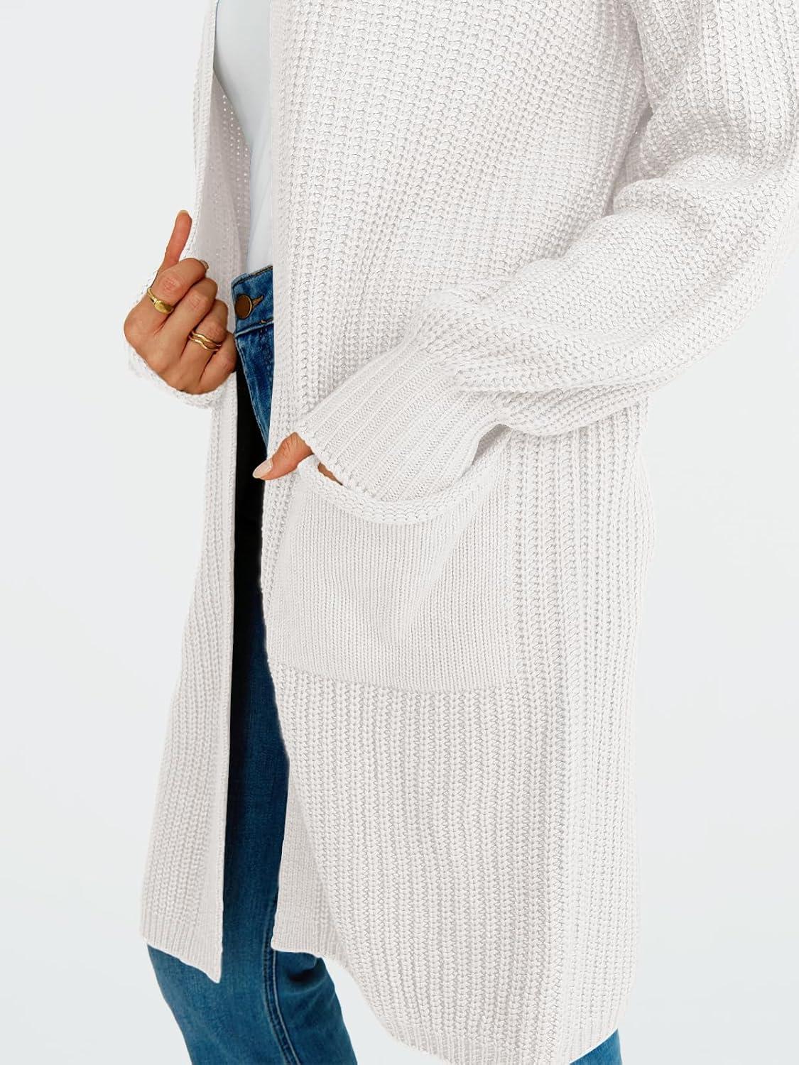 imageLILLUSORY Long Oversized Cardigans Sweaters for Women Open Front Knit Fall with Pockets 2025 Outfits FashionWhite