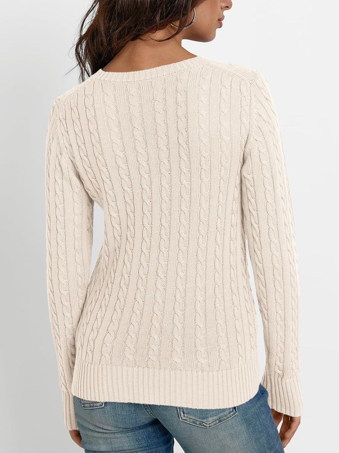 imageLILLUSORY Womens Cable Knit V Neck Lightweight Soft Pullover SweatersCream