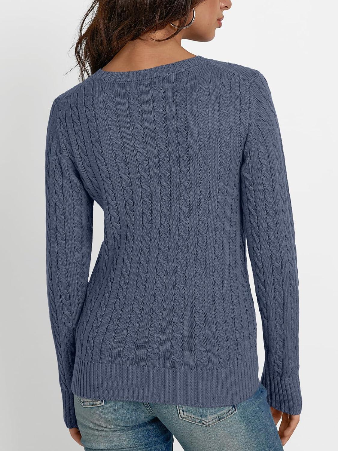 imageLILLUSORY Womens Cable Knit V Neck Lightweight Soft Pullover SweatersDusty Blue