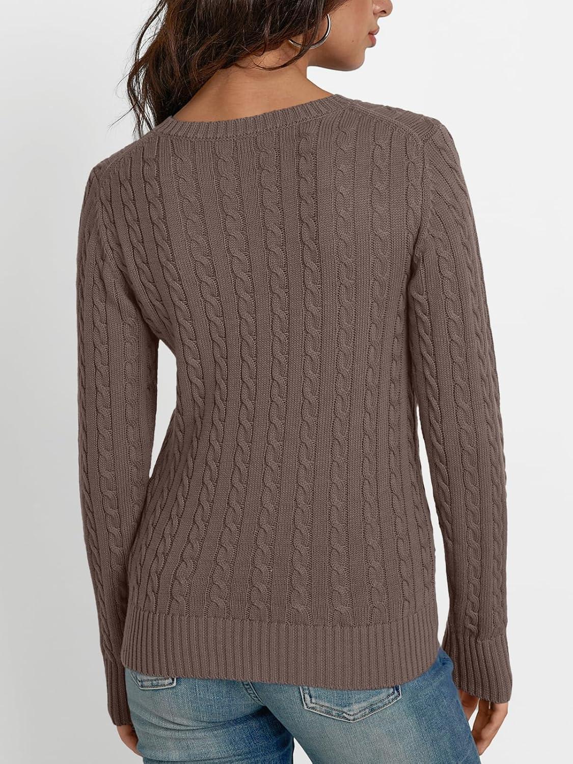 imageLILLUSORY Womens Cable Knit V Neck Lightweight Soft Pullover SweatersNutmeg