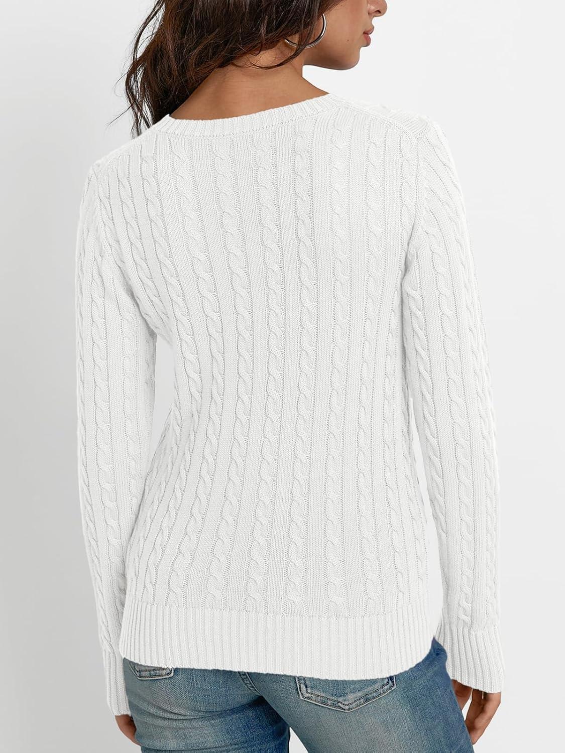 imageLILLUSORY Womens Cable Knit V Neck Lightweight Soft Pullover SweatersWhite