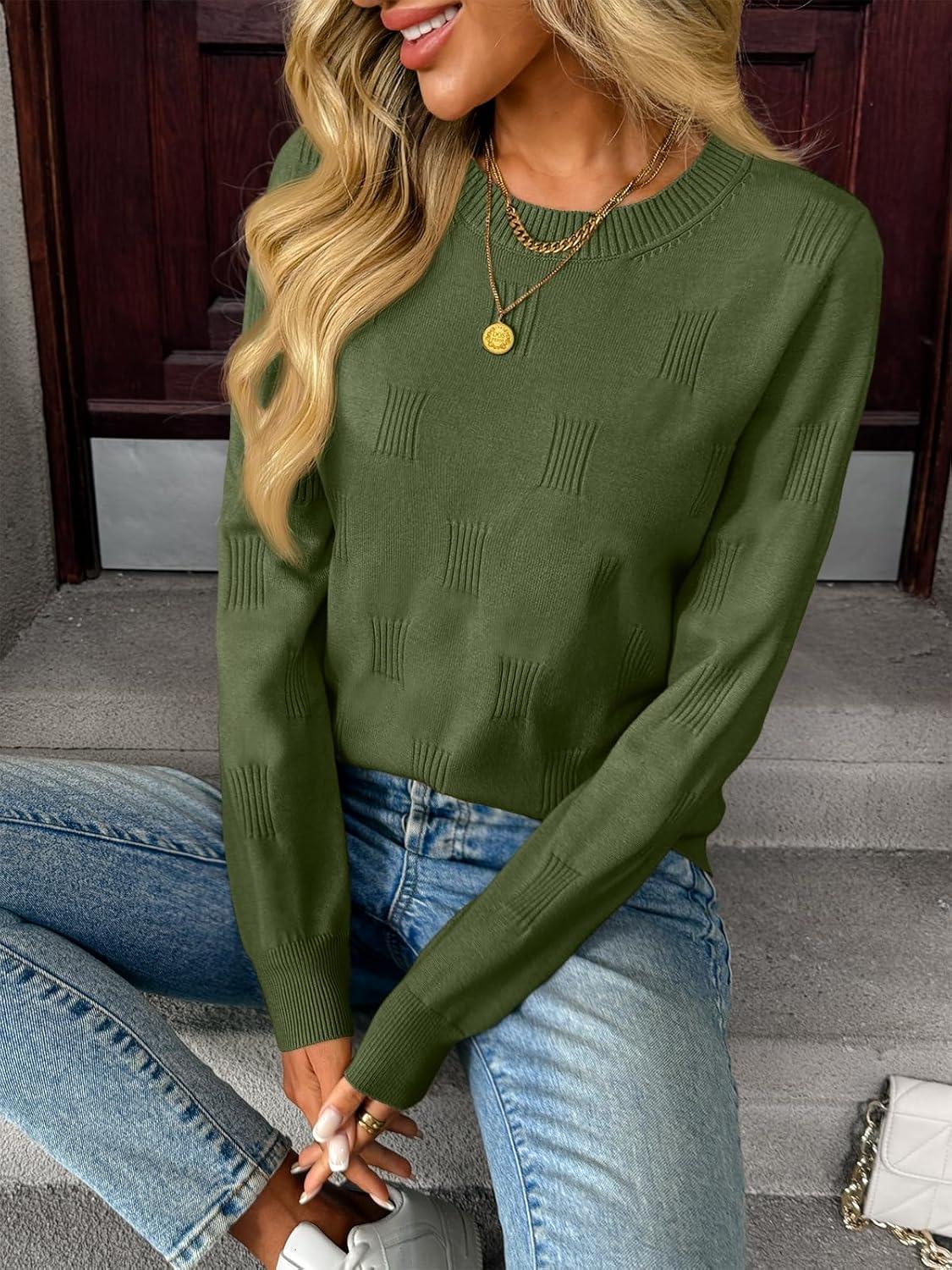 imageLILLUSORY Womens Sweaters Fall Fashion 2025 Lightweight Long Sleeve Knit Pullover Casual Trendy Tops Winter ClothesArmy Green