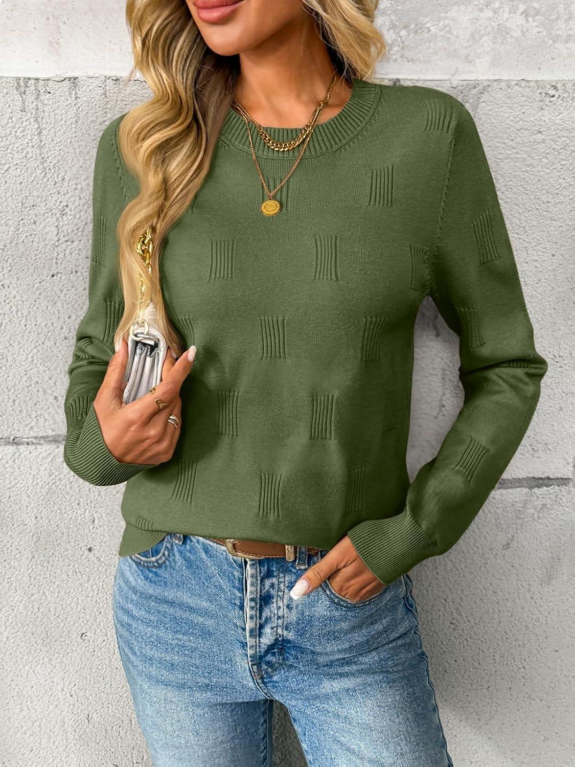 imageLILLUSORY Womens Sweaters Fall Fashion 2025 Lightweight Long Sleeve Knit Pullover Casual Trendy Tops Winter ClothesArmy Green