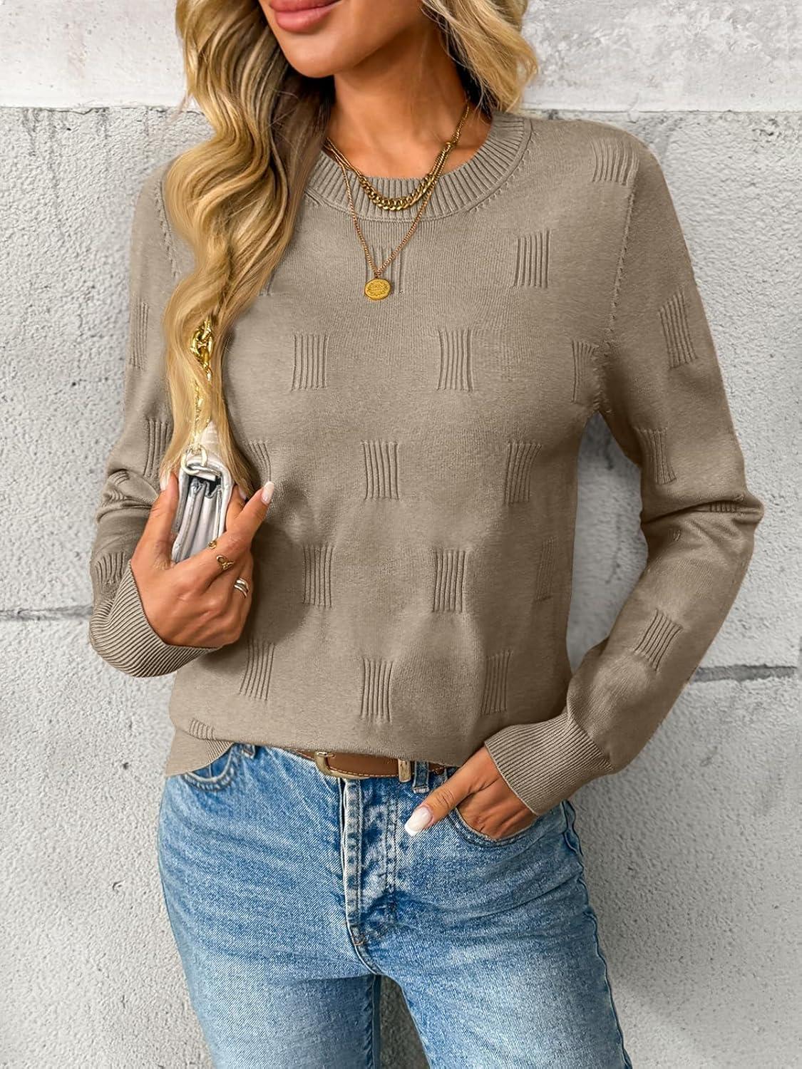 imageLILLUSORY Womens Sweaters Fall Fashion 2025 Lightweight Long Sleeve Knit Pullover Casual Trendy Tops Winter ClothesCamel
