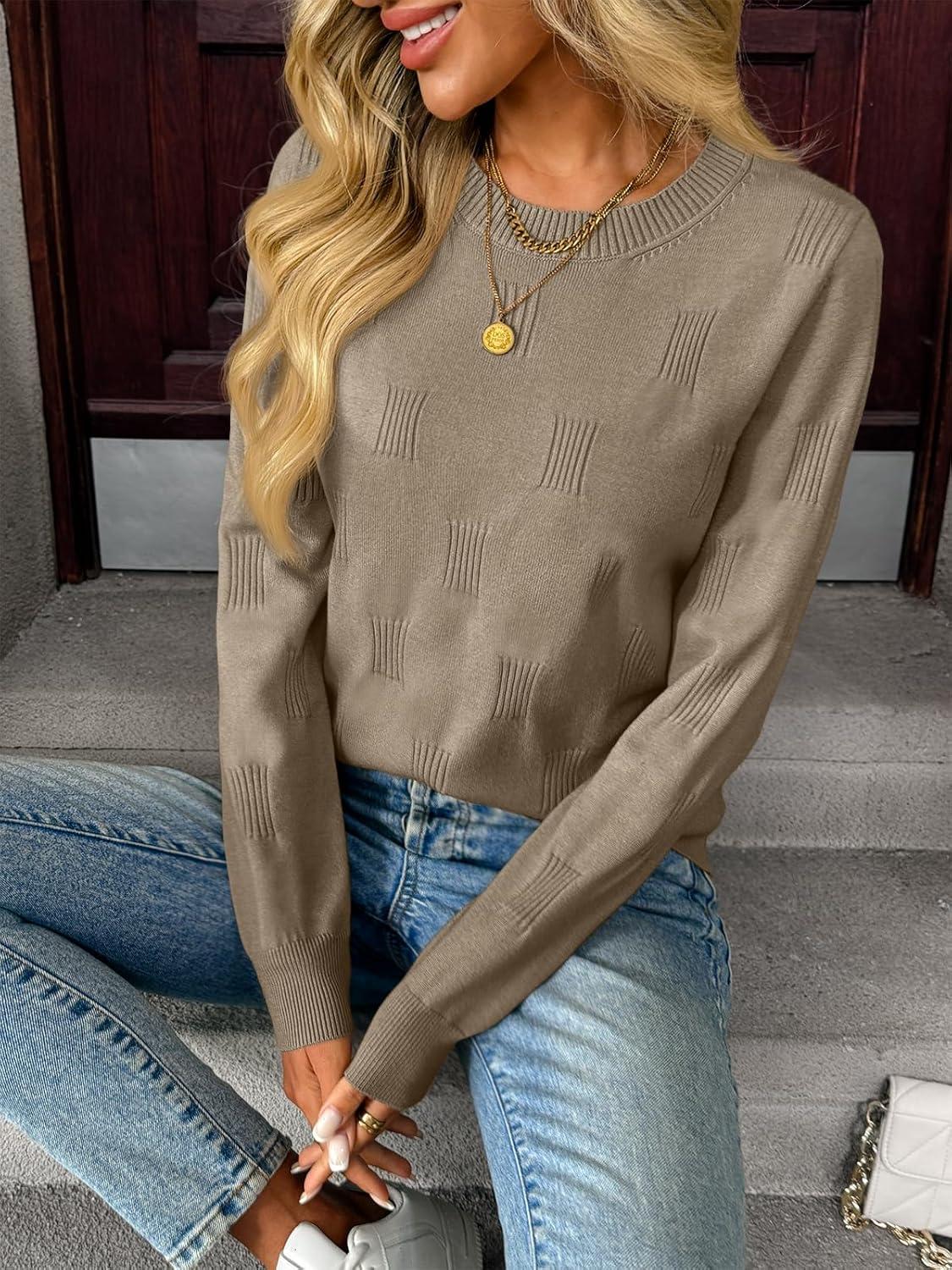 imageLILLUSORY Womens Sweaters Fall Fashion 2025 Lightweight Long Sleeve Knit Pullover Casual Trendy Tops Winter ClothesCamel