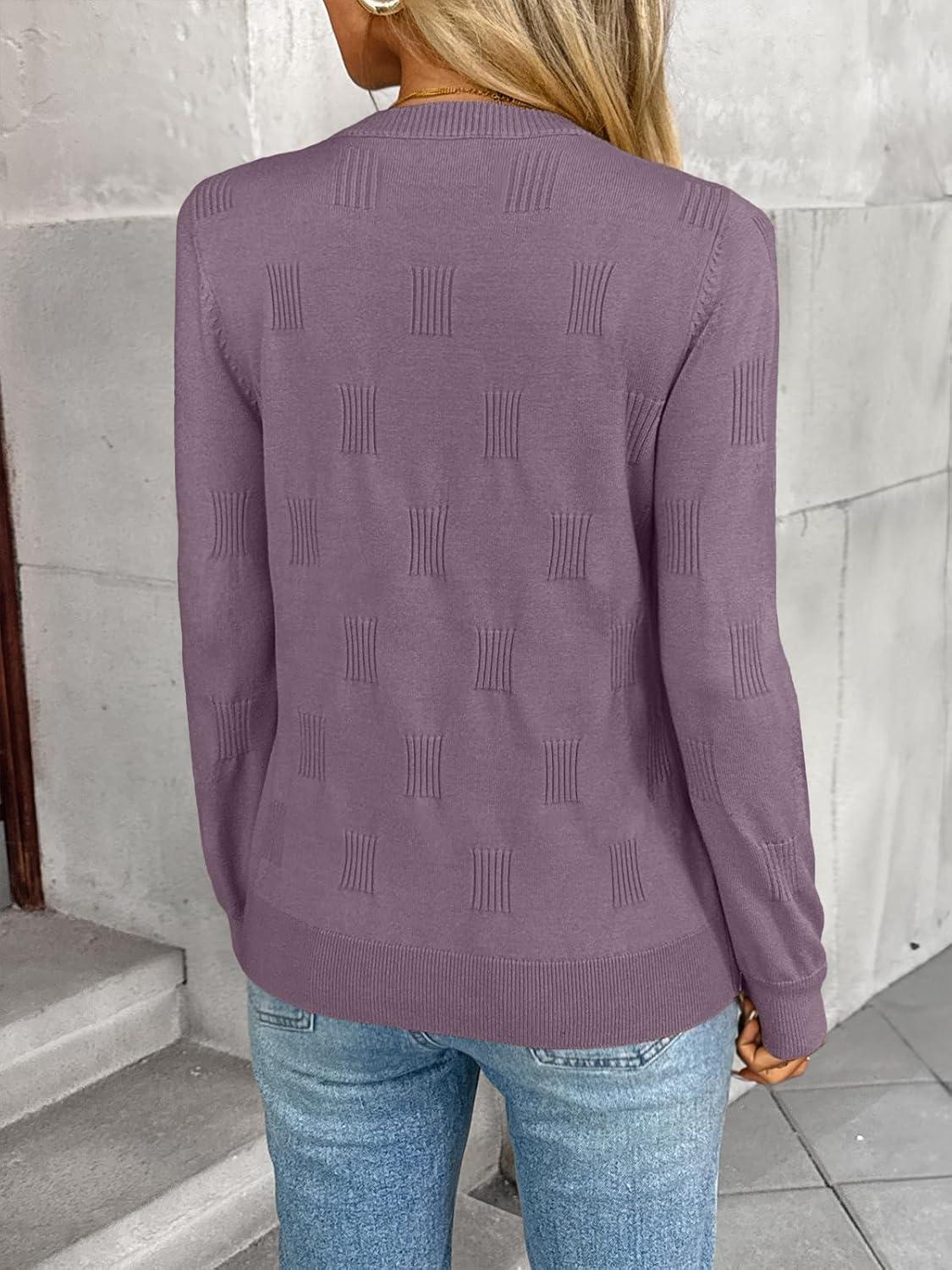 imageLILLUSORY Womens Sweaters Fall Fashion 2025 Lightweight Long Sleeve Knit Pullover Casual Trendy Tops Winter ClothesGrey Purple